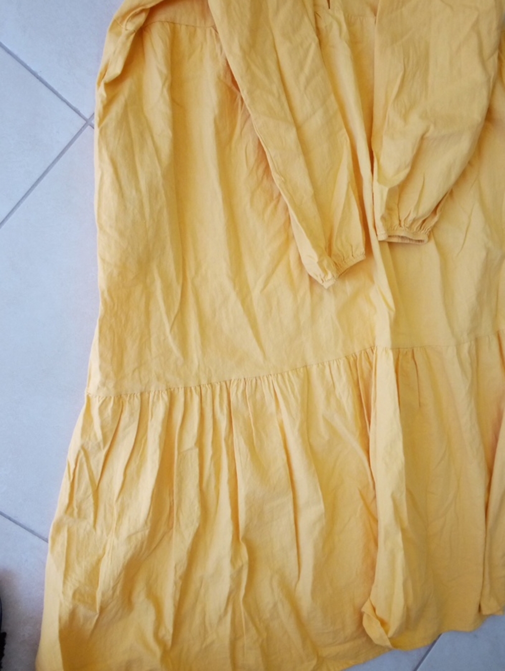 Women's Mustard Yellow Tiered Maxi Dress with V-Neck - Picture 12 of 12